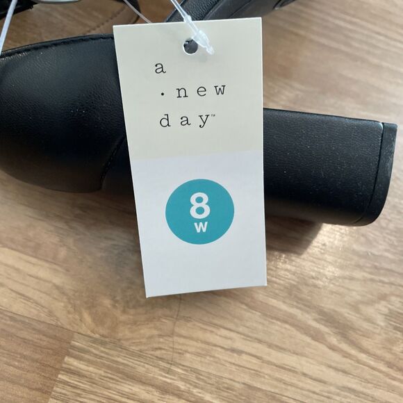 A New Day Shelly Heels Black 8 Wide Women’s Ankle Strap Block Memory Foam NEW - Picture 14 of 16